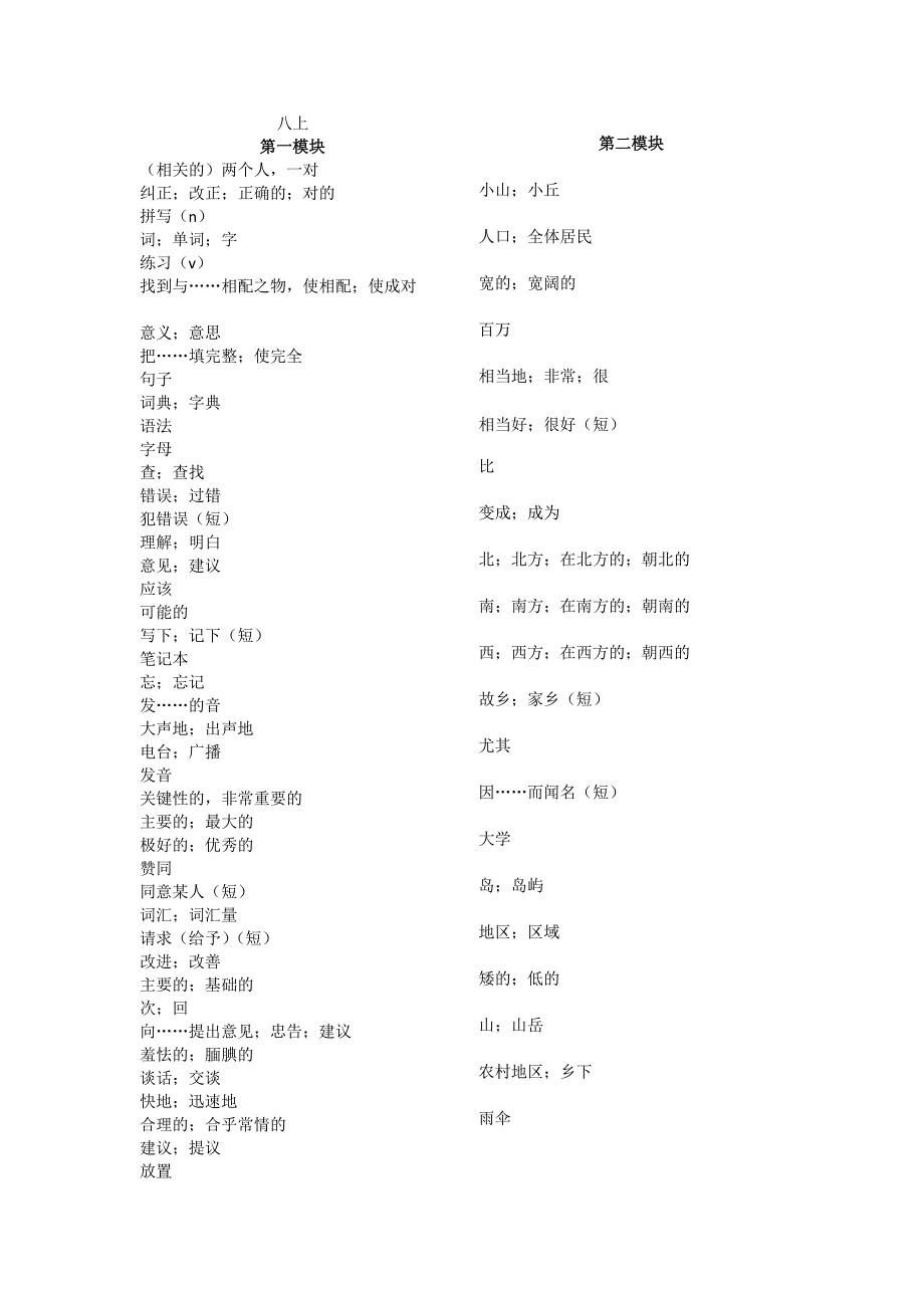 外研社版英语八年级上册单词默写_第1页