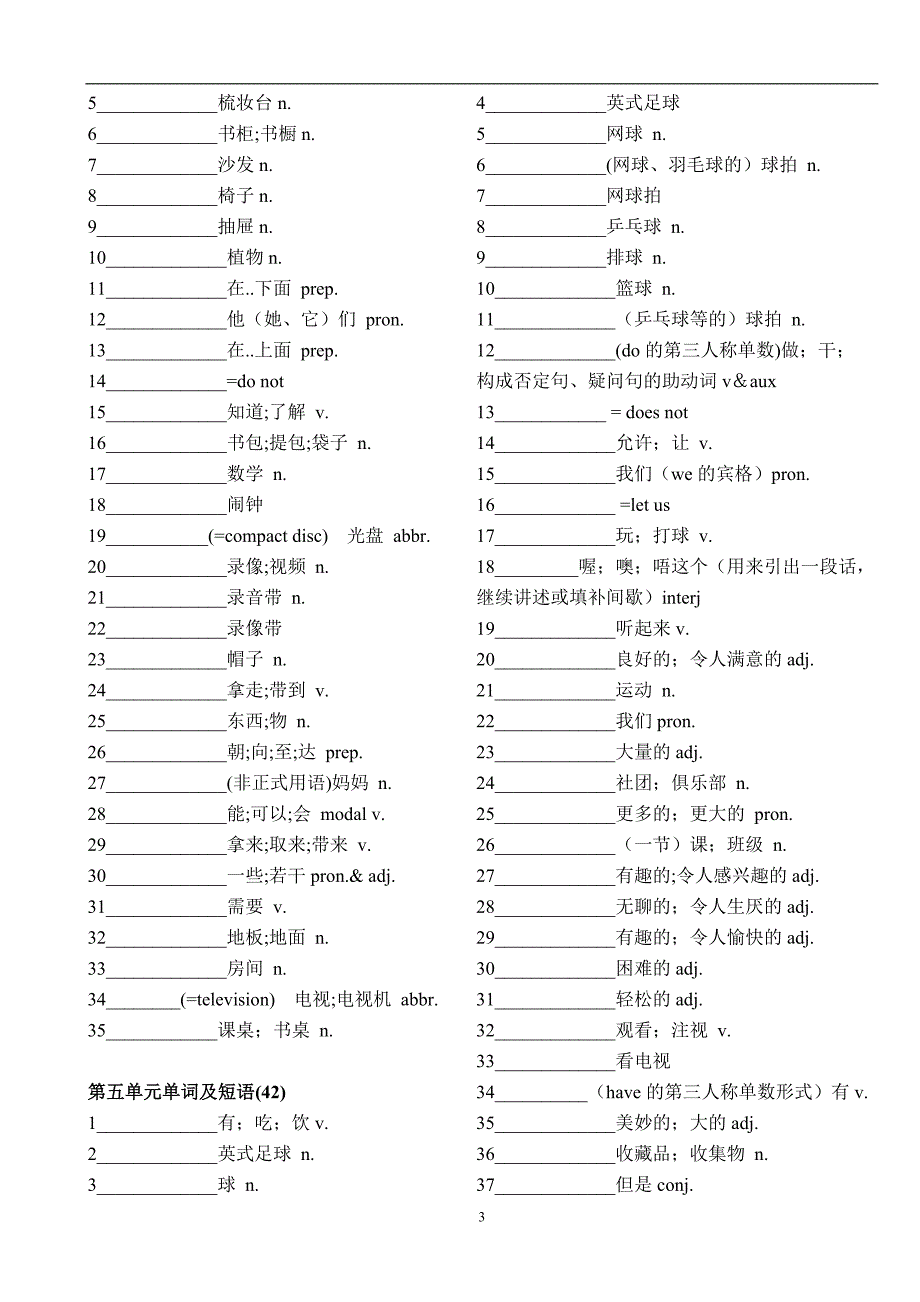 人教版新目标七年级上册英语单词默写表_第3页