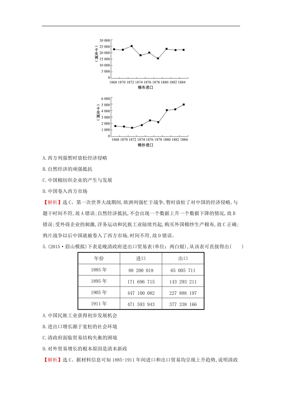 高考历史一轮复习 8.19 近代中国民族工业的兴起课时提升作业 人民版_第3页