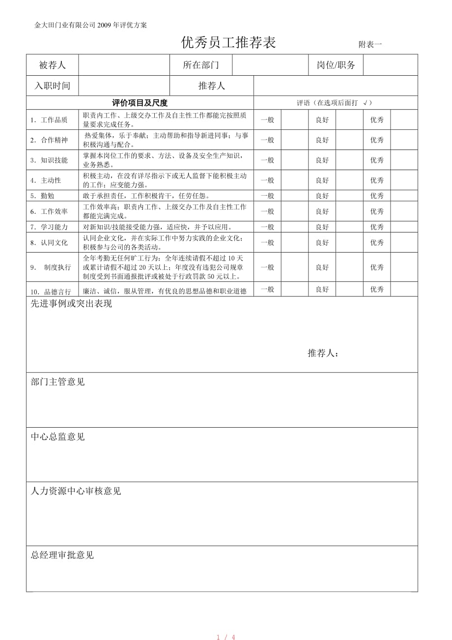 优秀员工推荐表[整理]_第1页