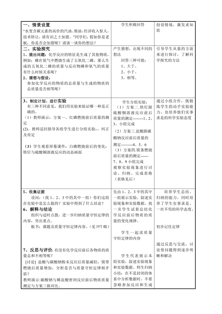 {精品}《质量守恒定律》第一课时教学设计 {精品}_第3页