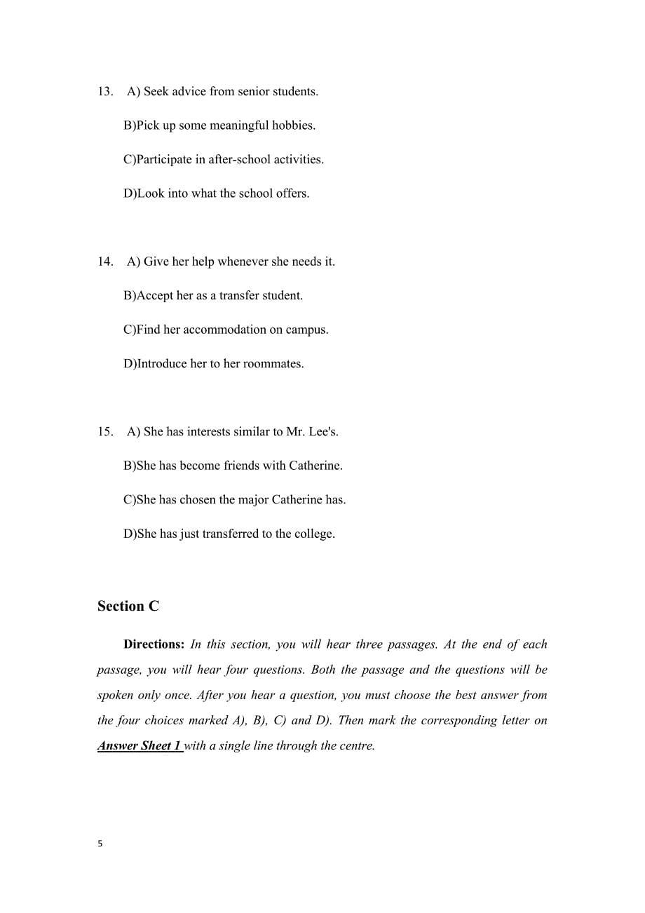 2018年6月大学英语四级真题试卷一及答案精品_第5页