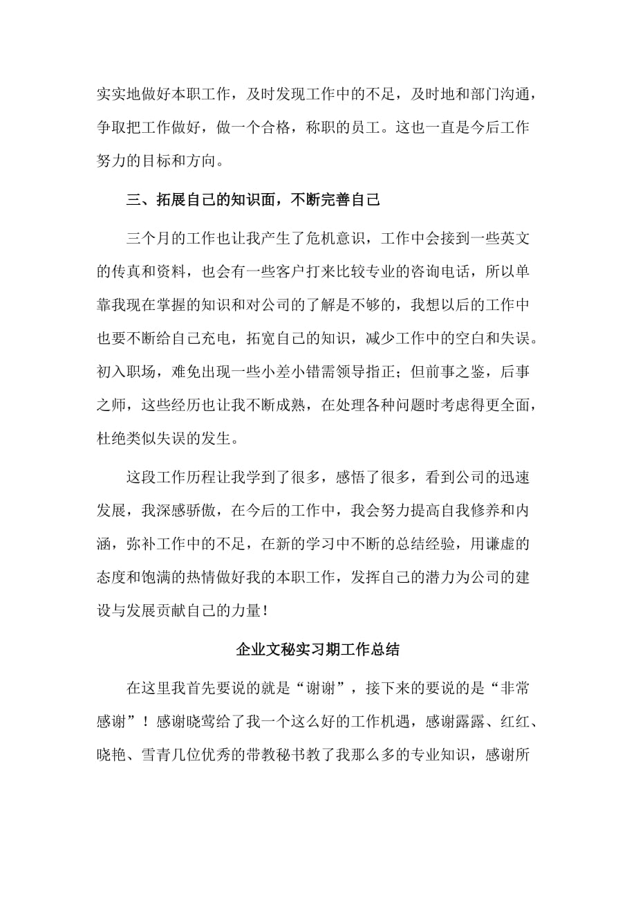 4篇企业文秘实习期工作总结_第2页