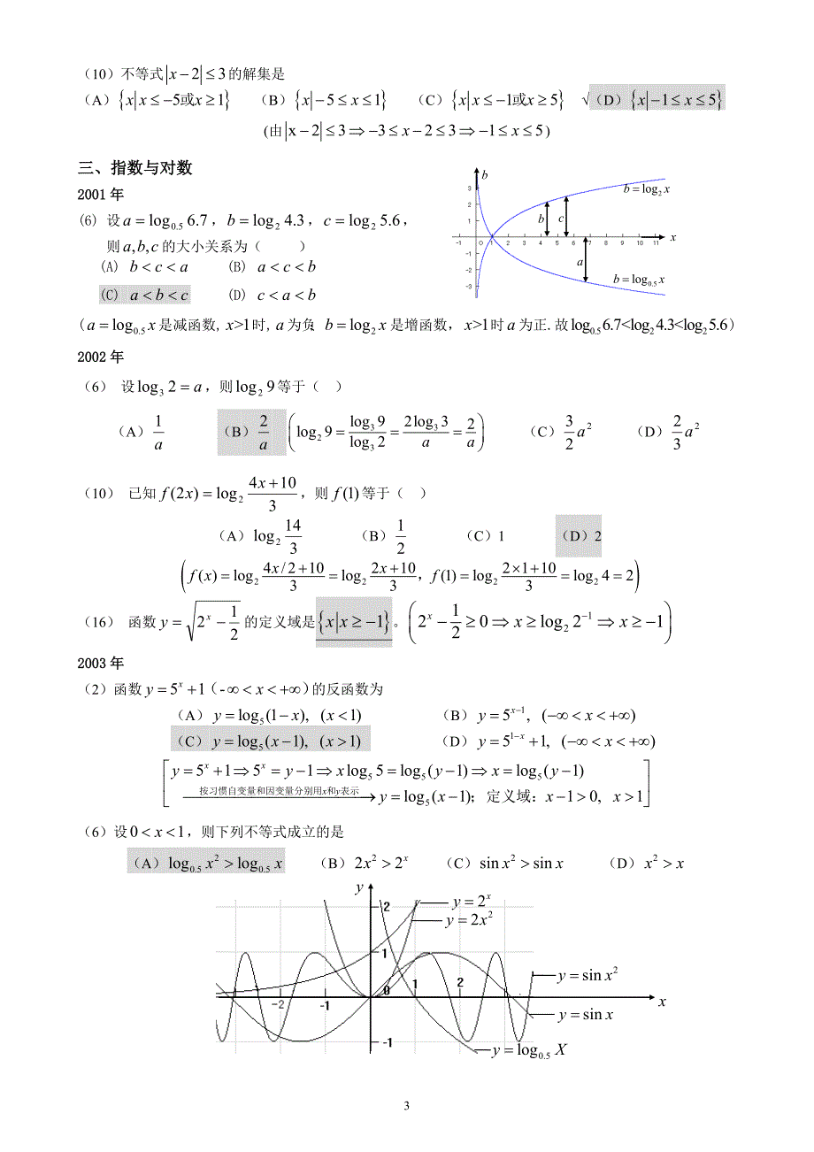 成人高考数学试题(历年成考数学试题答案与解答提示)精品_第3页