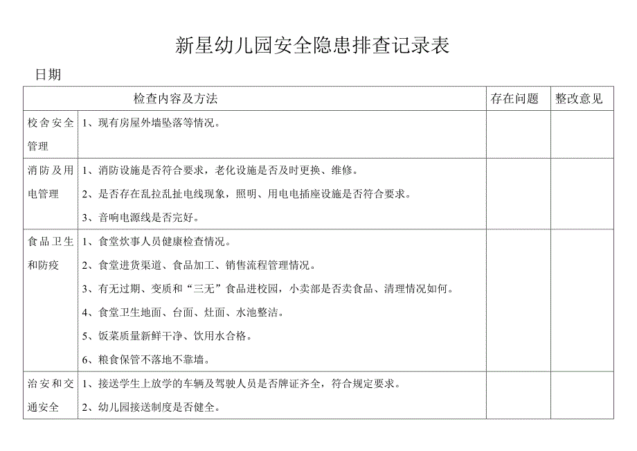 新星幼儿园安全隐患排查记录表(最新-编写)_第1页