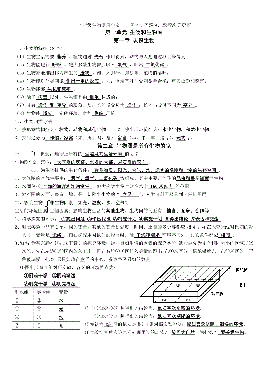 人教版七年级上册生物知识点归纳(最新-编写)_第1页