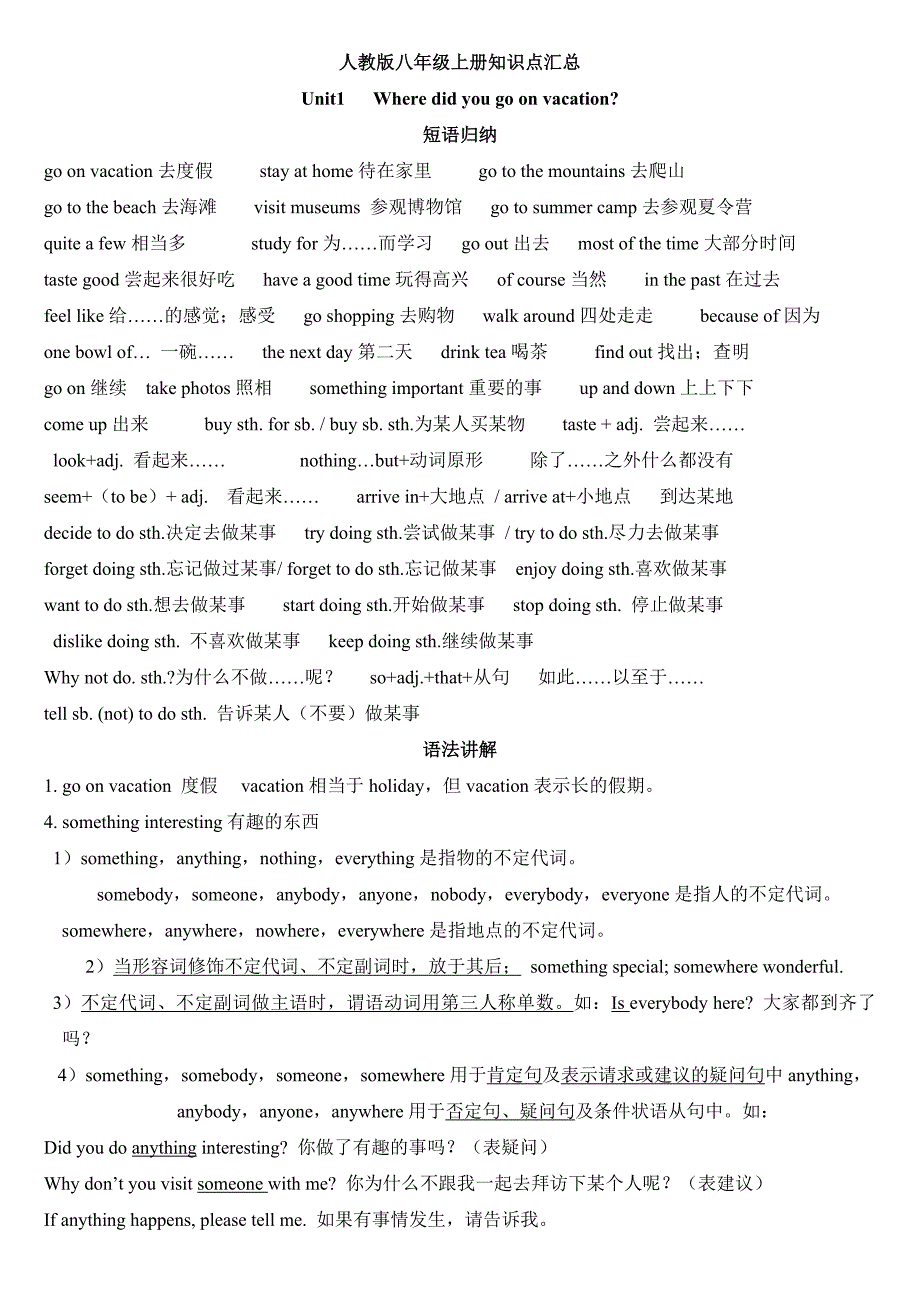 人教版八年级上册英语知识点总结（最新-编写）3555_第1页