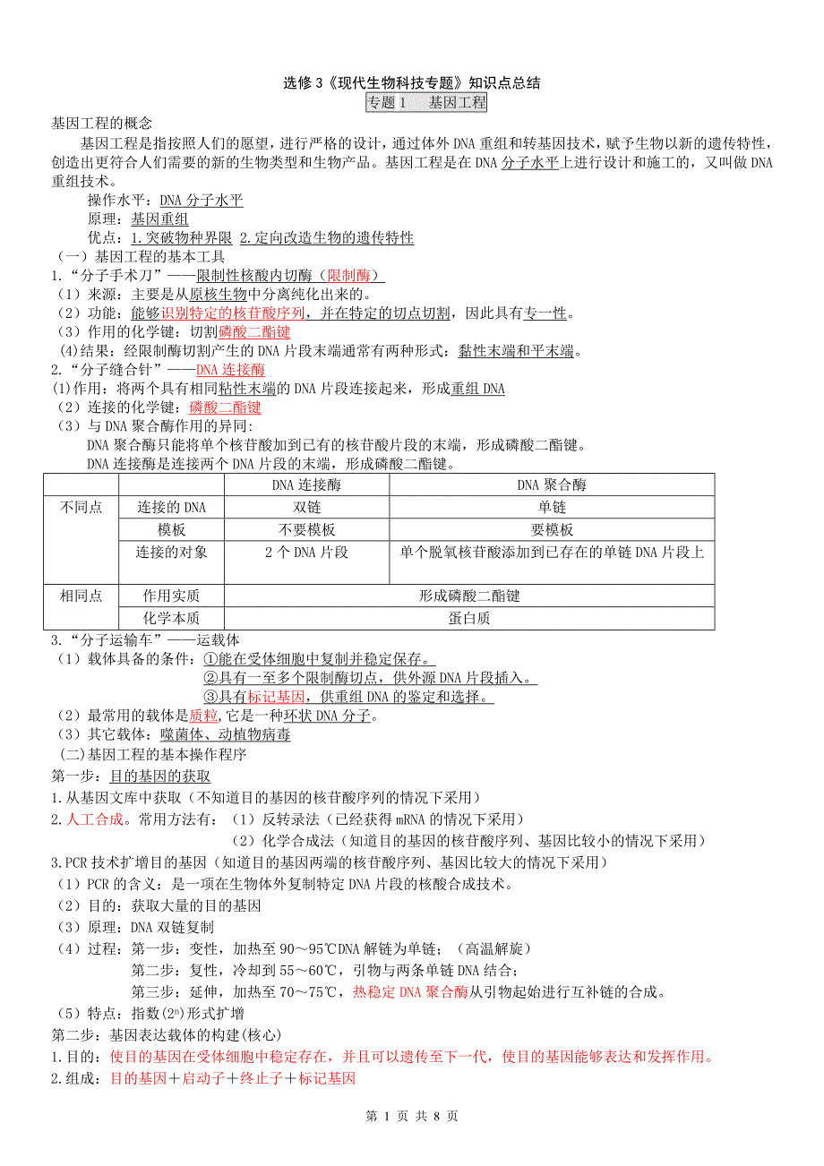 人教版高中生物选修三知识点总结(详细)(最新-编写)_第1页