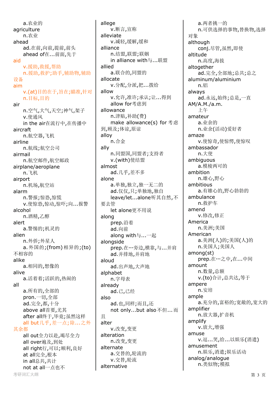 考研英语一二大纲单词词汇word版本精品_第3页