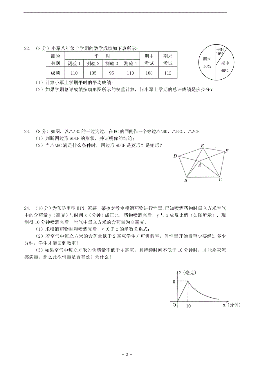 {精品}八年级下学期期末考试数学试卷(人教版)(含答案)(超经典)_第3页