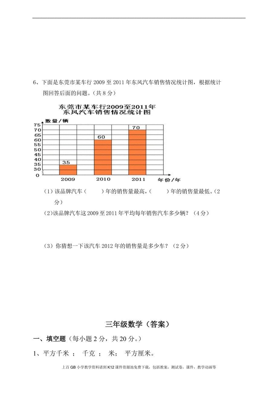 2323编号人教版小学三年级数学下册期末测试题及答案1_第5页