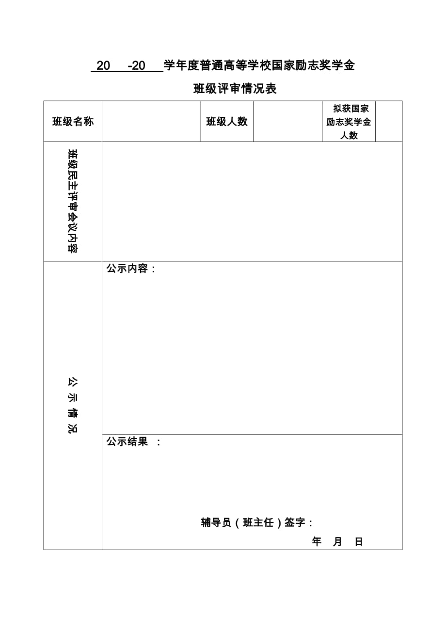 国家励志奖学金班级评审情况表_第1页