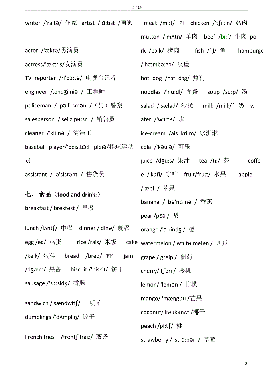 小学英语单词分类表(带音标)、短语以及专项练习题_第3页