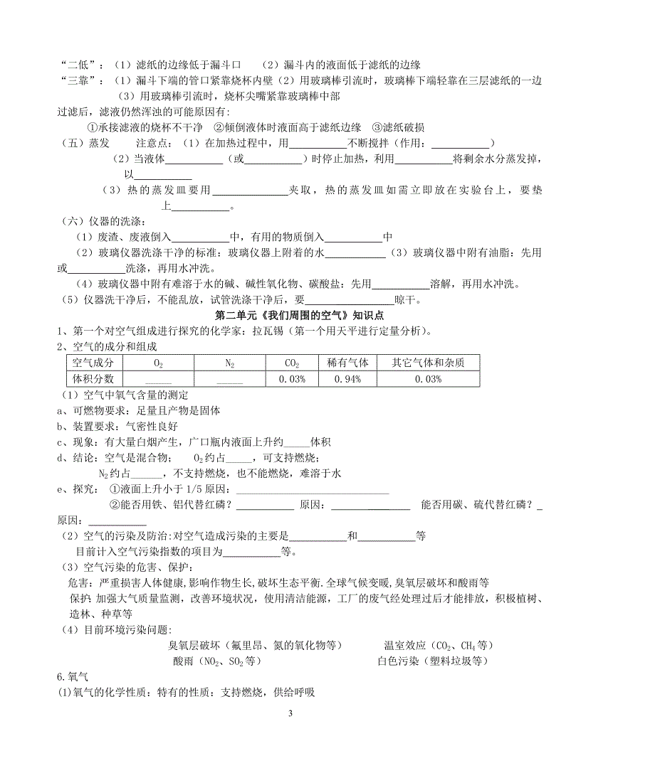 415编号人教版初中化学知识点填空(附带答案)_第3页