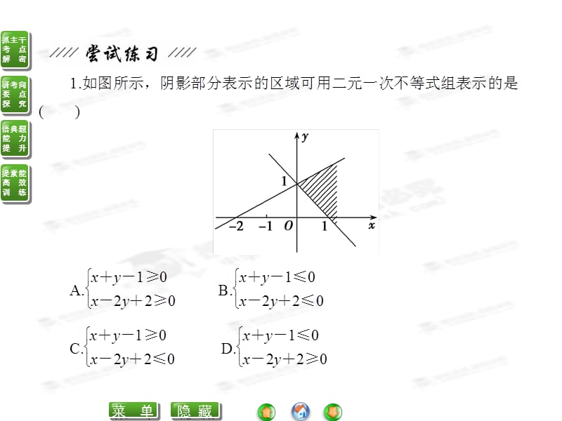 高考数学（文）复习课件《6-3二元一次不等式（组）与简单的线性规划问题》_第5页