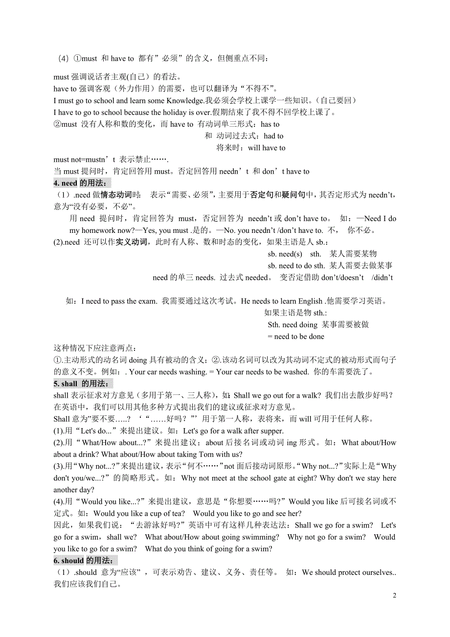 初中英语情态动词详细用法归纳(含练习及答案)（最新编写）_第2页