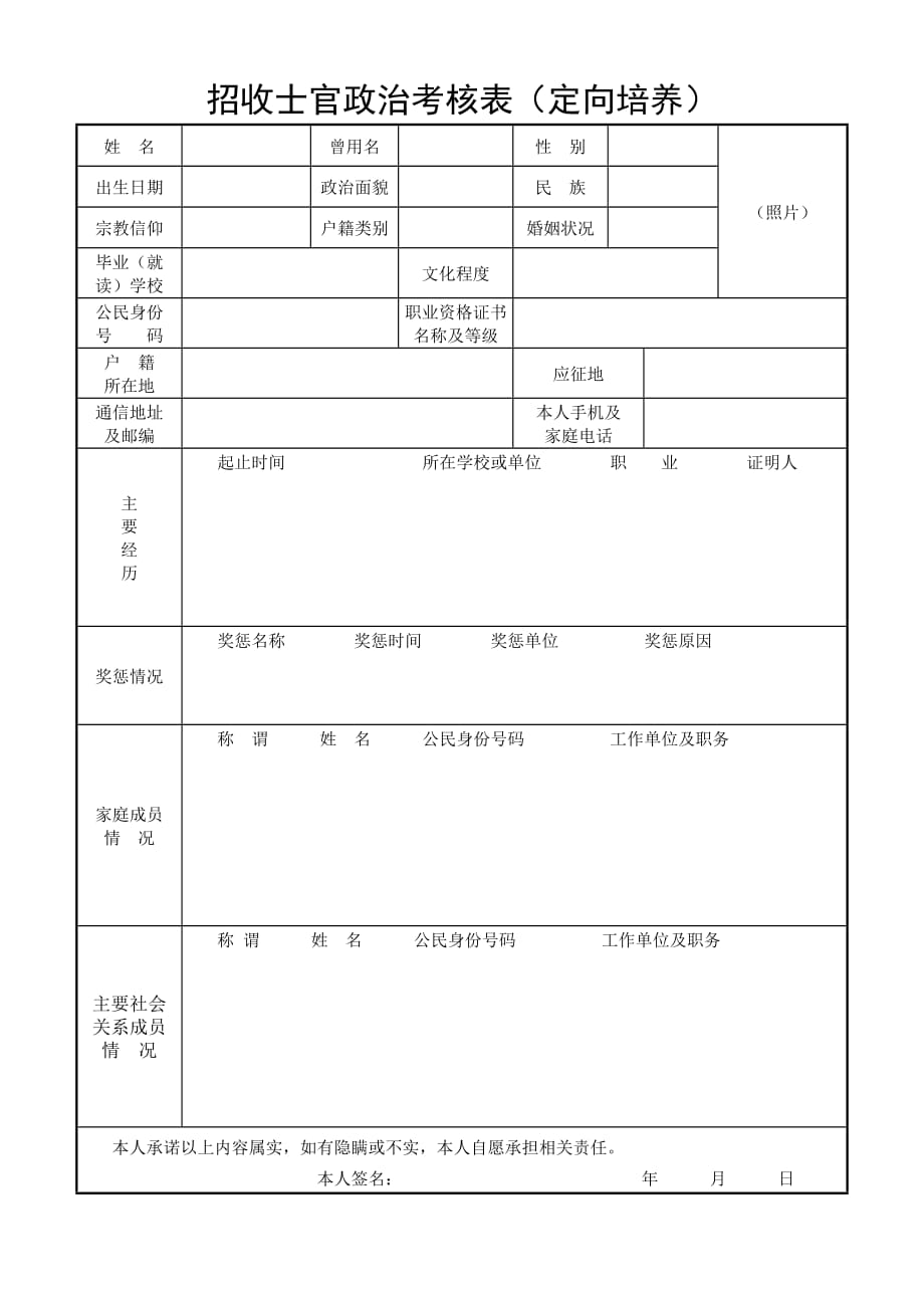 招收士官政治考核表(定向培养)【直接打印】_第1页