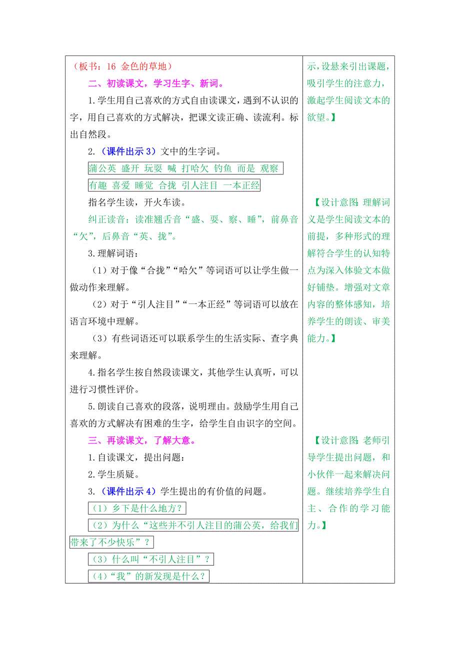 小学语文金色的草地公开课教案_第2页