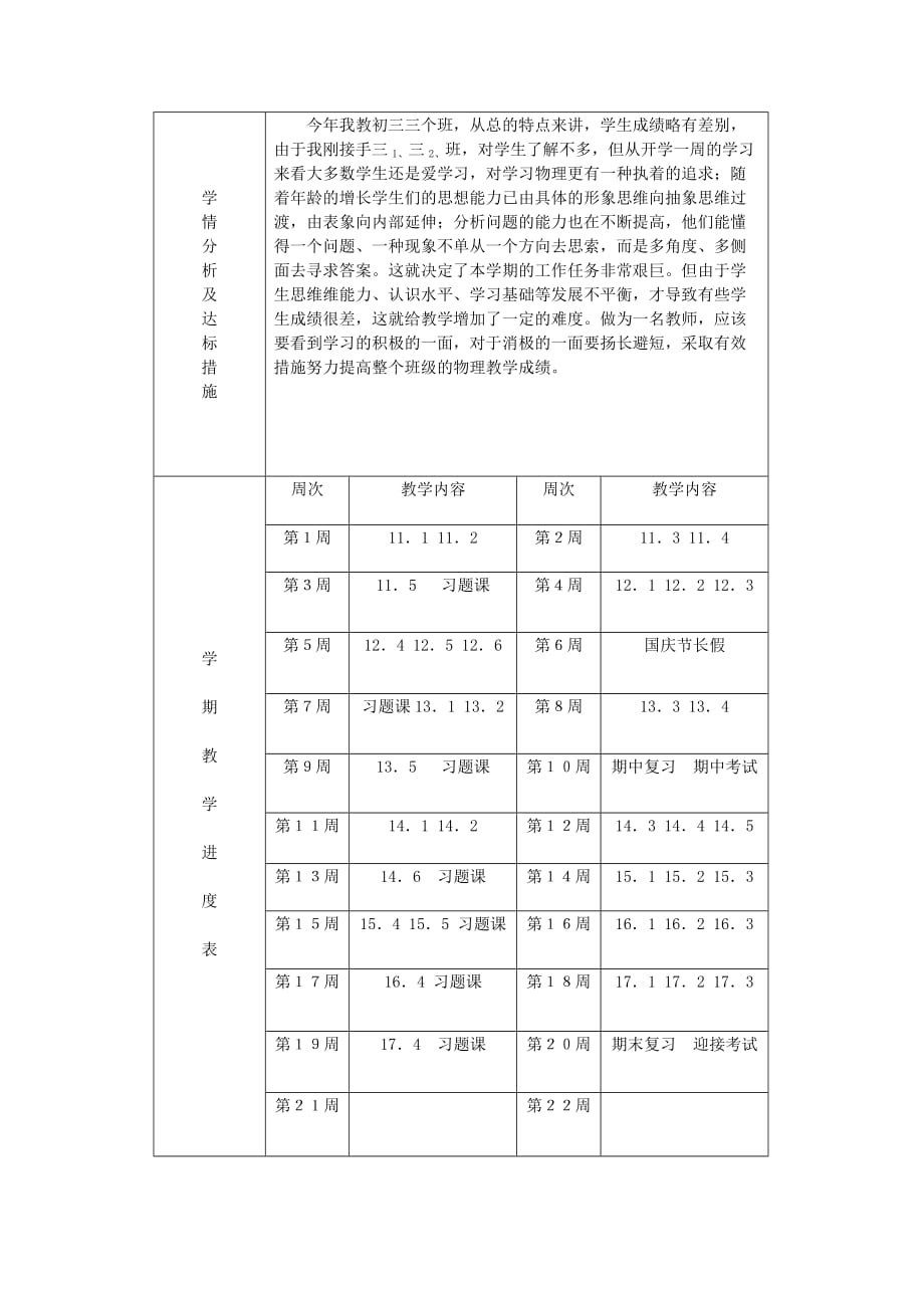 初三上物理教学计划_第2页