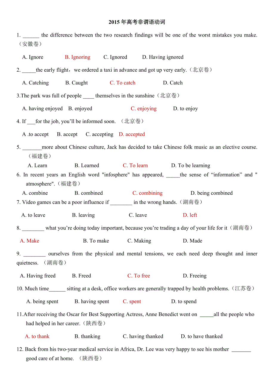 2015-2017年高考非谓语动词真题集锦._第1页