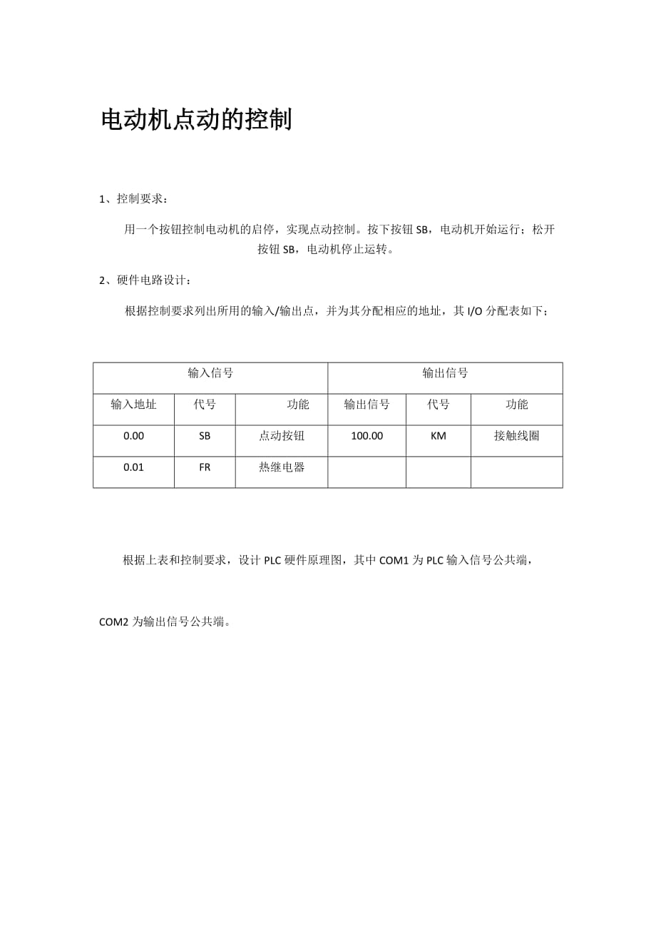 欧姆龙PLC编程实例电动机点动控制_第1页