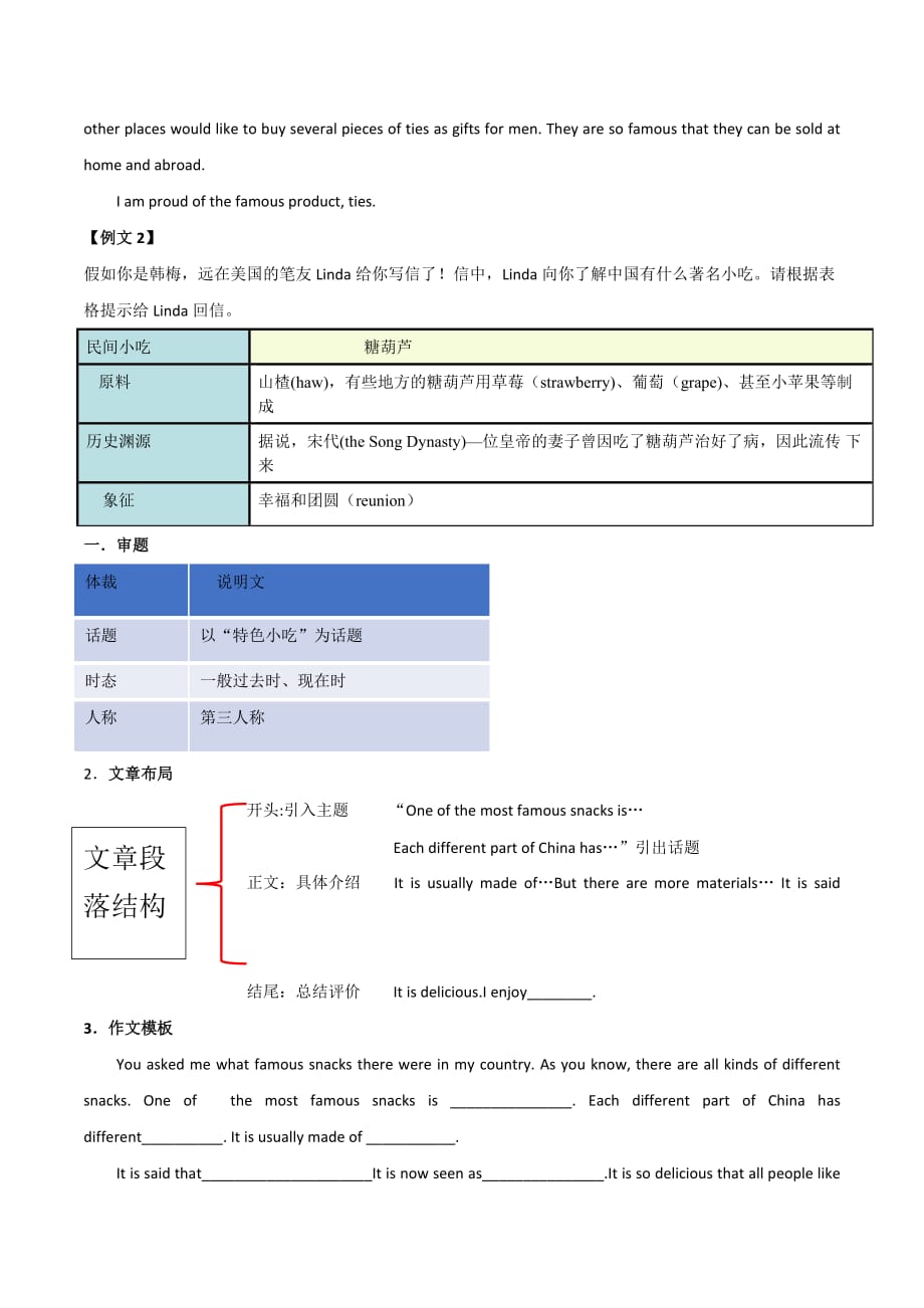 2020人教版九年级英语书面表达 Unit 5 如何写以“特色产品”为话题的文章_第3页