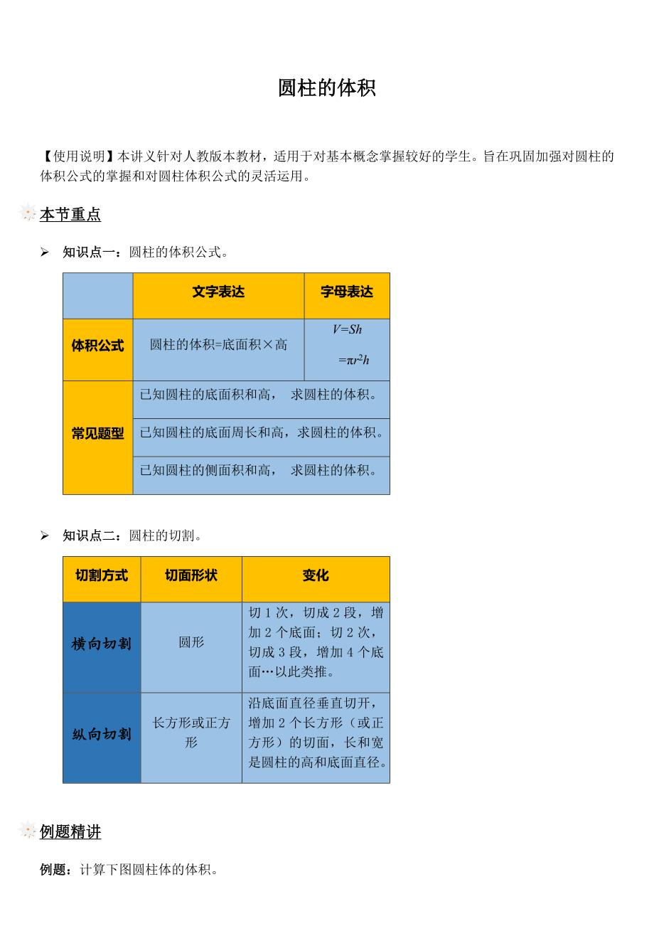 人教版六年级下册数学试题-同步讲练：圆柱的体积（解析版）_第1页