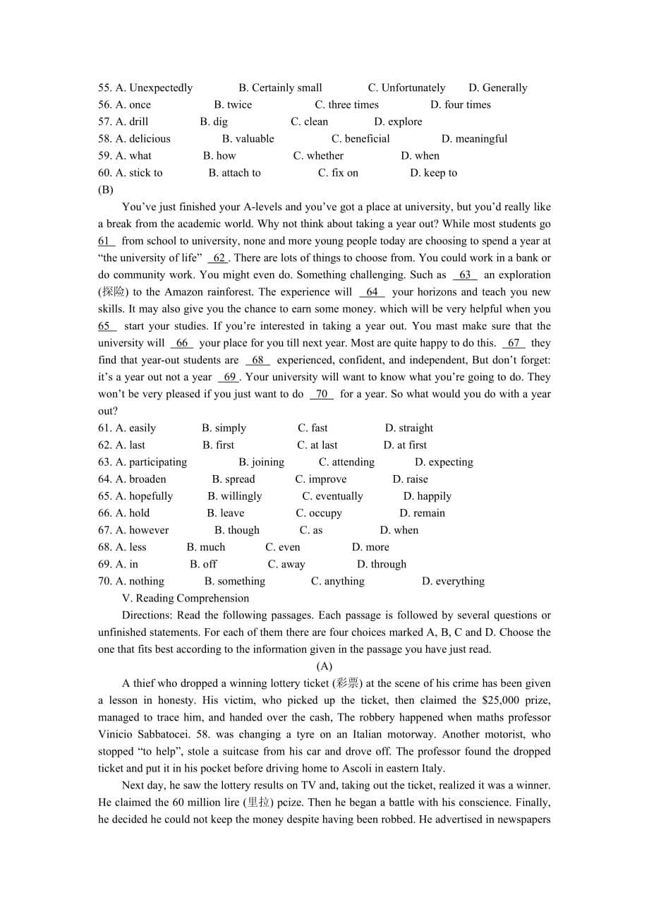 2002年上海市春季招生考试英语试题.doc_第5页