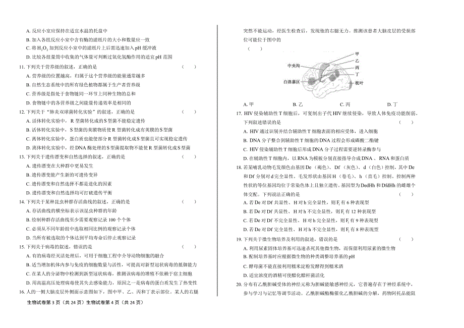 2020年高考生物浙江卷（7月选考）试卷试题真题含答案_第2页