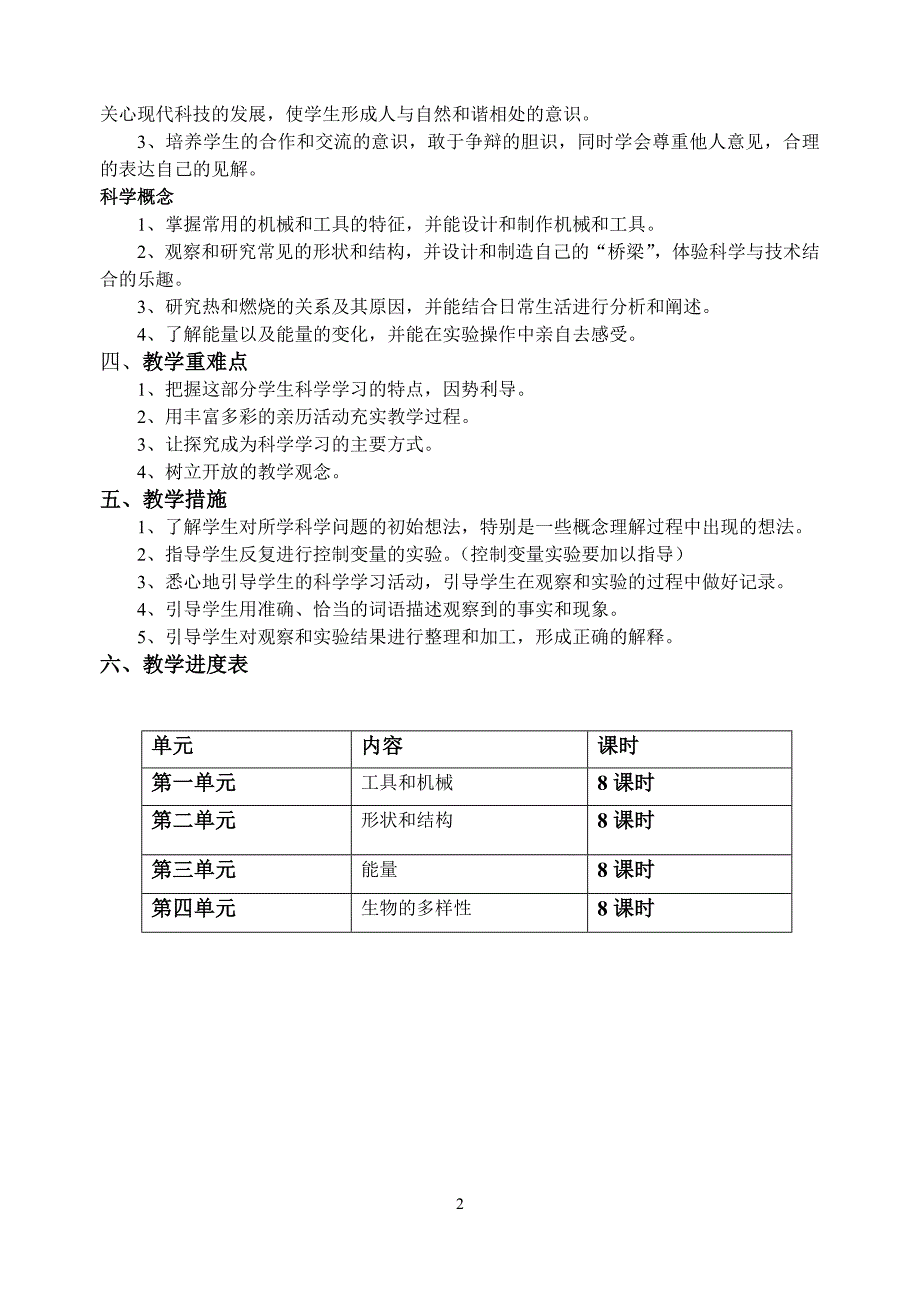 六年级上册科学教学计划_第2页