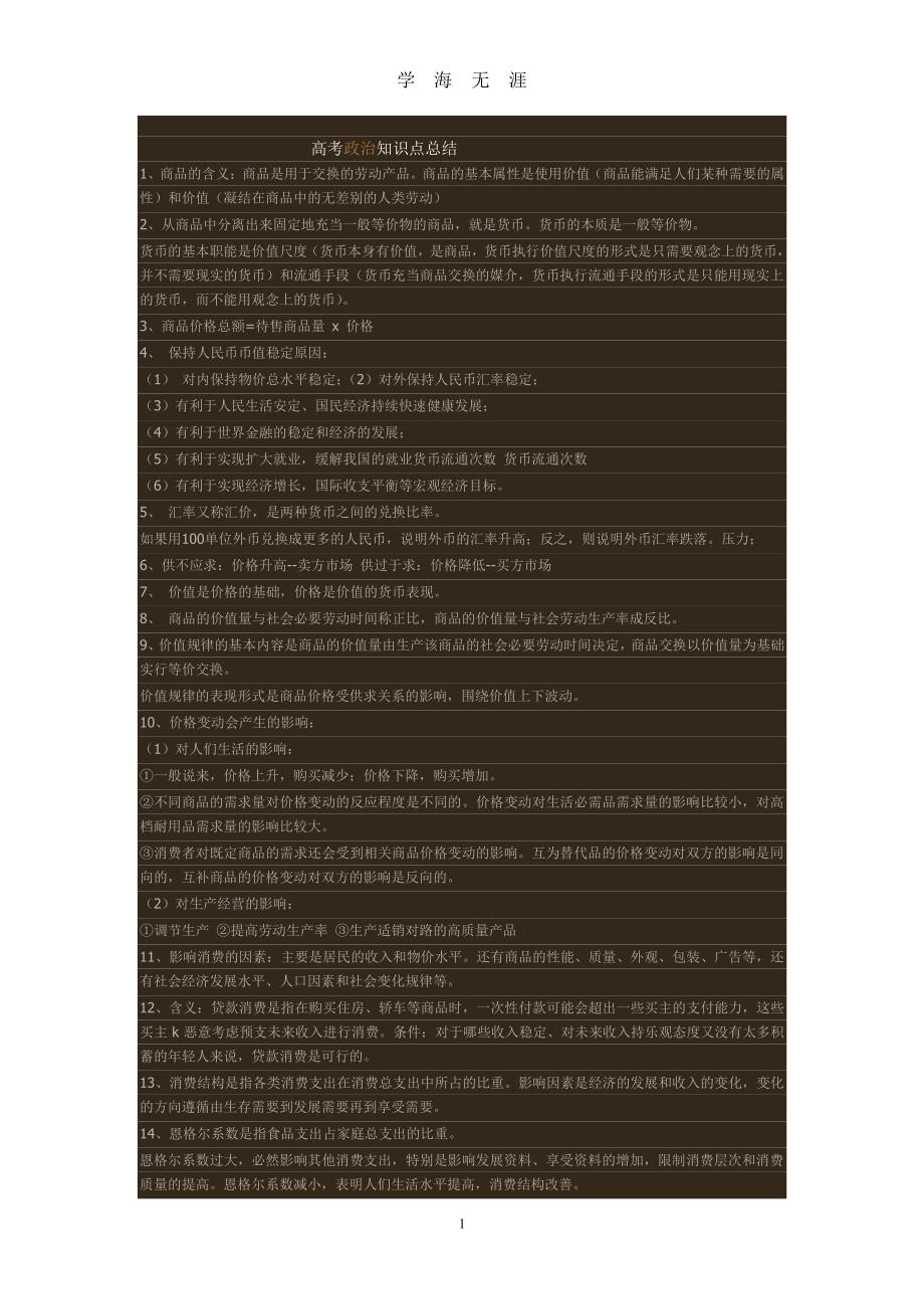 高考政治知识点总结（2020年8月整理）.pdf_第1页