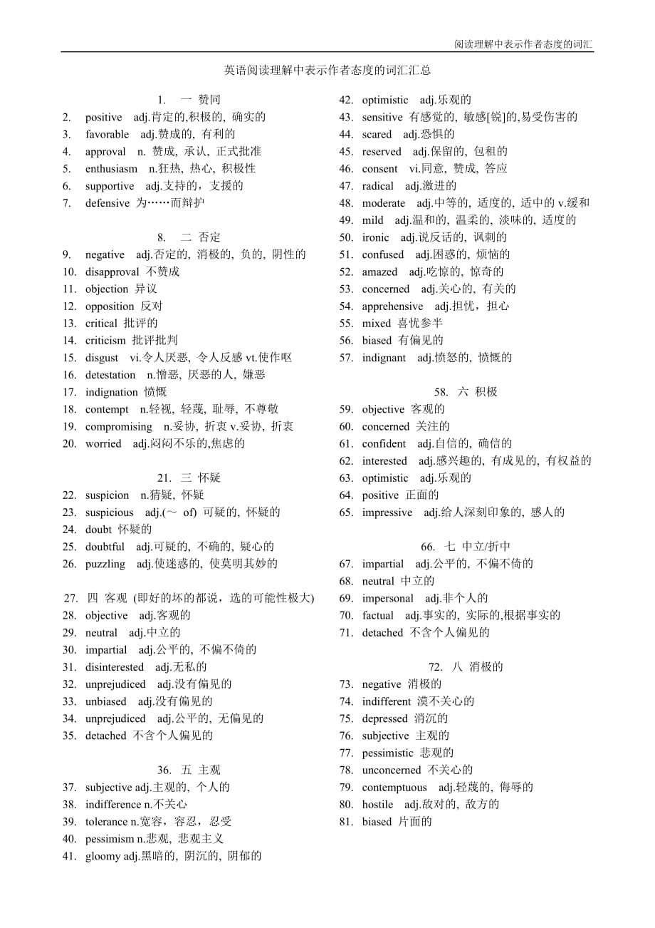 英语阅读理解中表示作者态度的词汇汇总_第1页