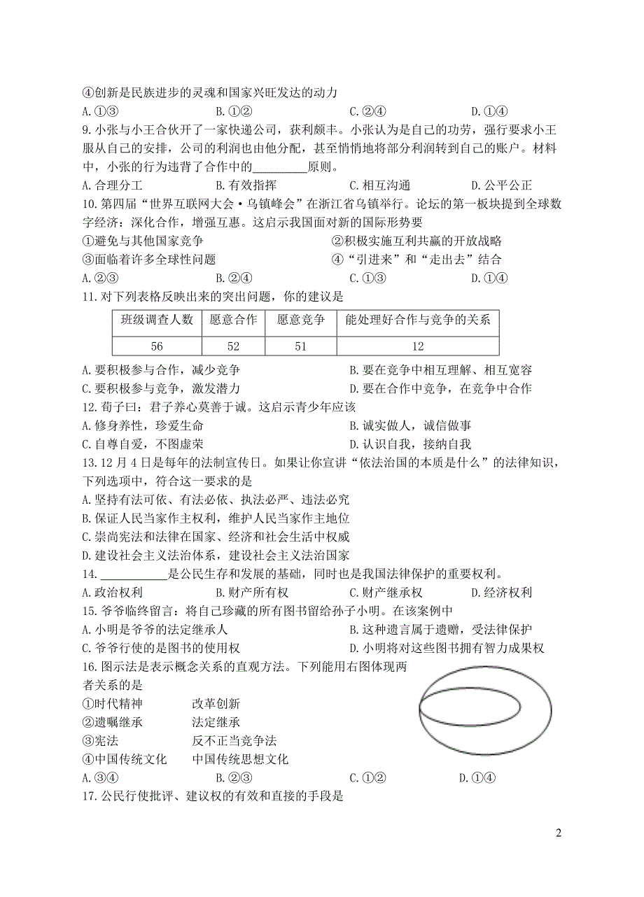 江苏省江都区六校2018届九年级思想品德上学期12月月考试题苏教版20190108337.doc_第2页