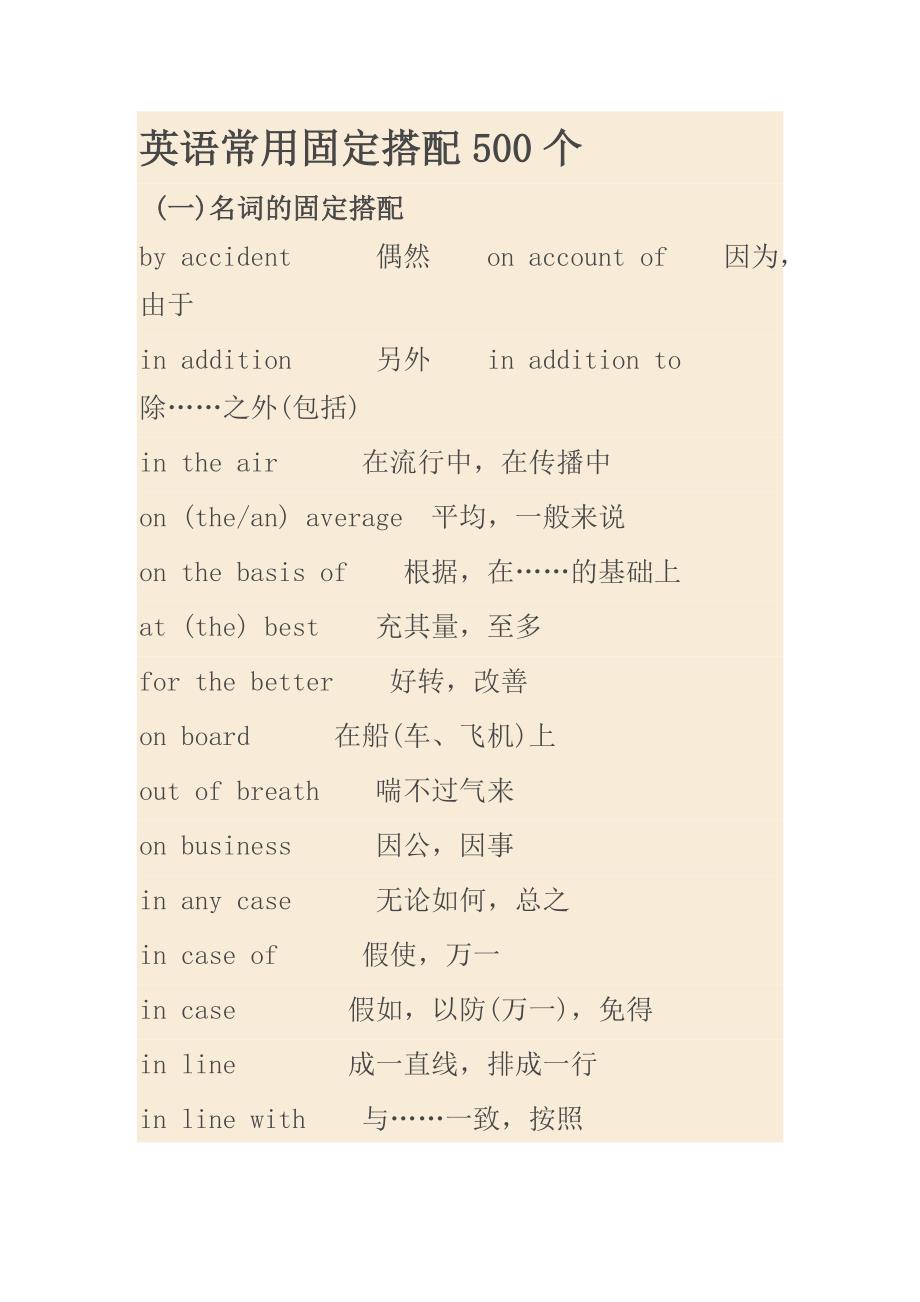 英语常用固定搭配500个_第1页