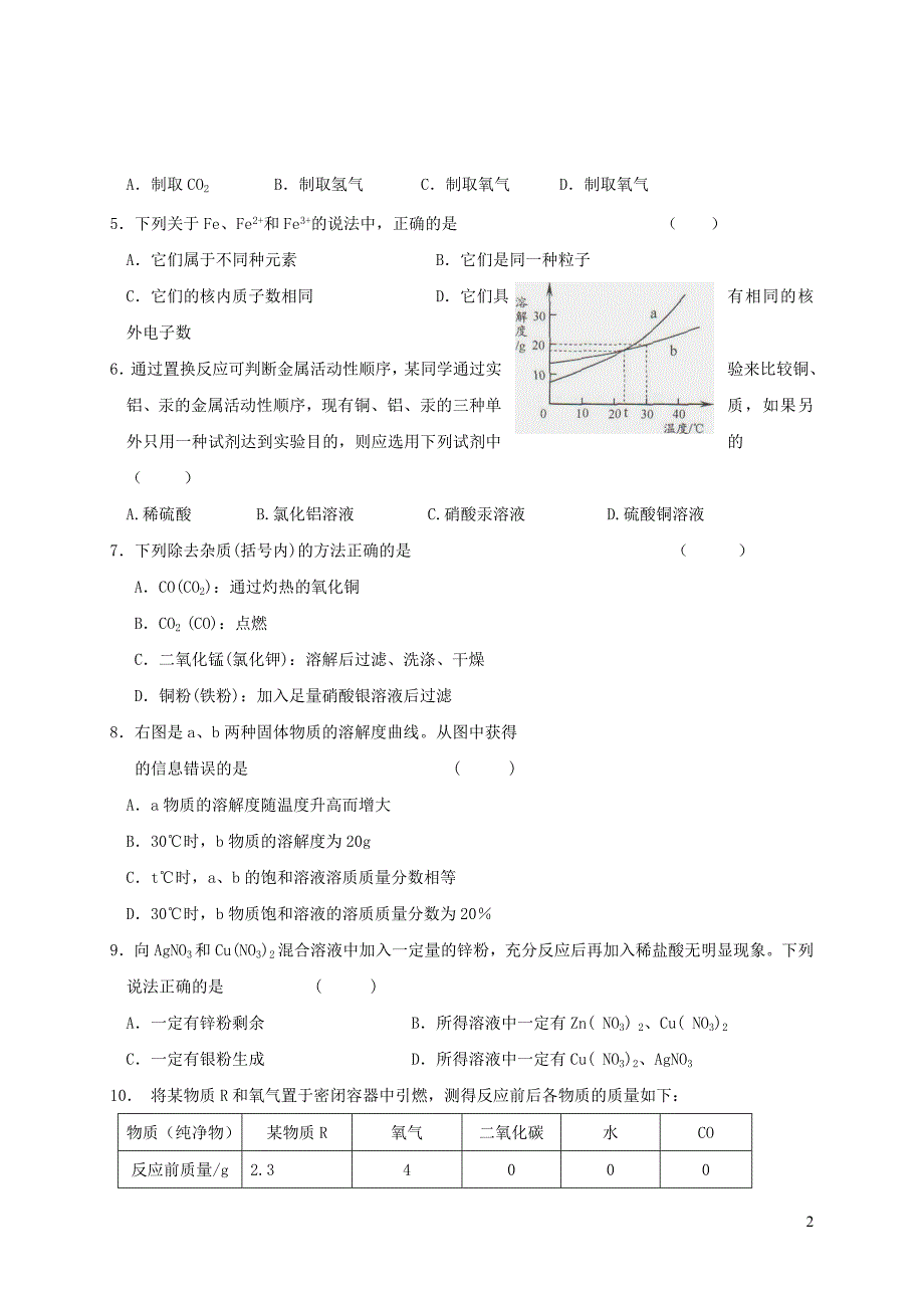 江苏省海安县八校2018届九年级化学上学期第二次阶段检测试题20190108257.doc_第2页