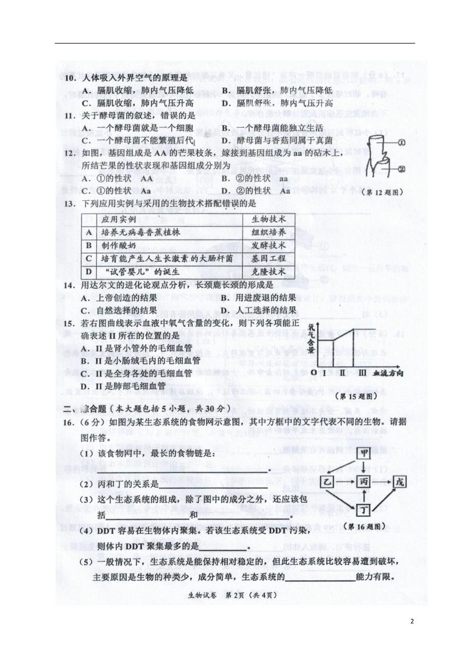 广西来宾市忻城县2017_2018学年八年级生物下学期期中试题扫描版新人教版201805221105.doc_第2页