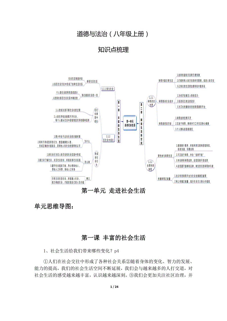 1300编号人教版道德与法治八年级上册知识框架考点梳理_第1页