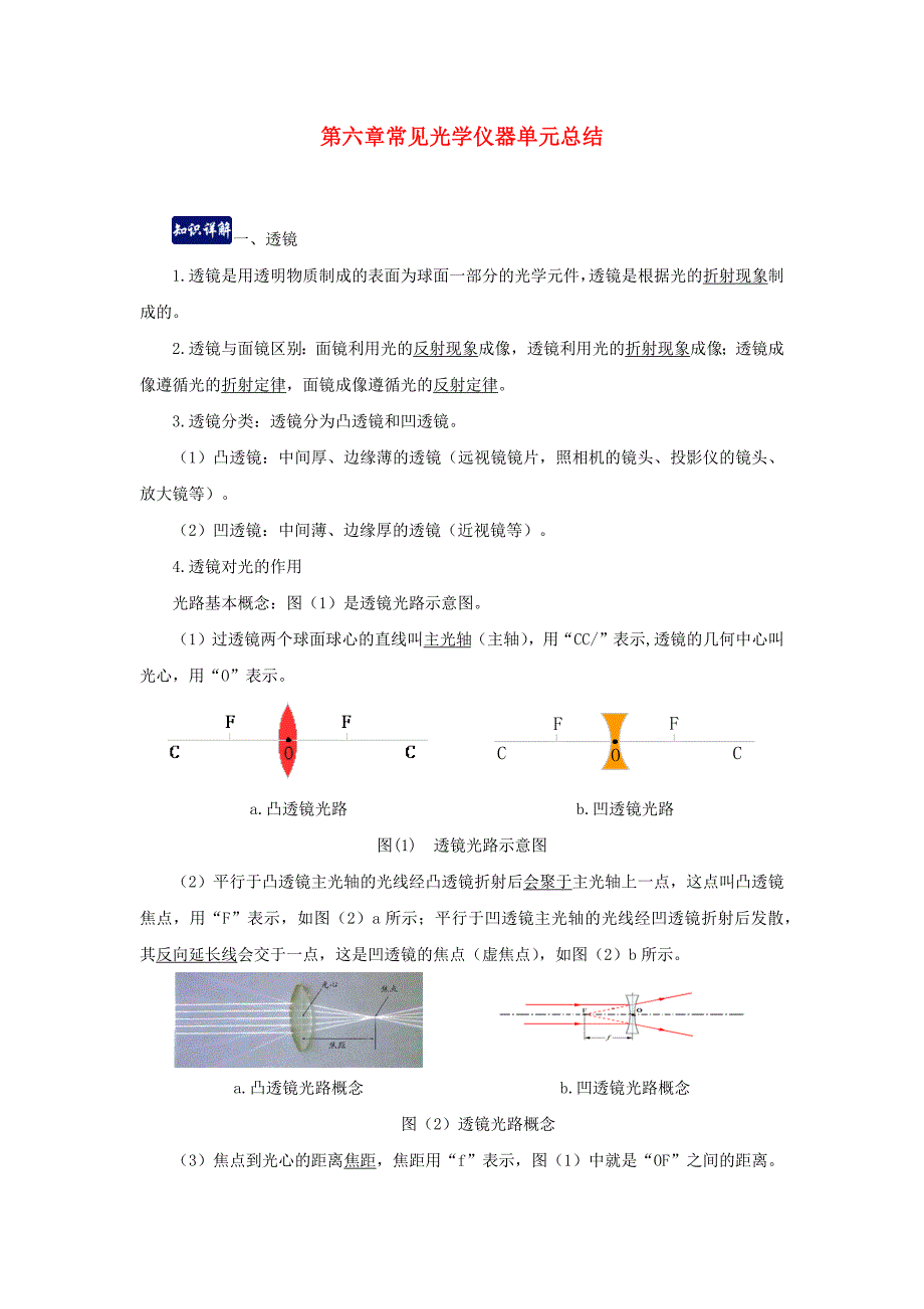 2019-2020学年八年级物理下册第六章常见光学仪器单元总结(含解析)_第1页