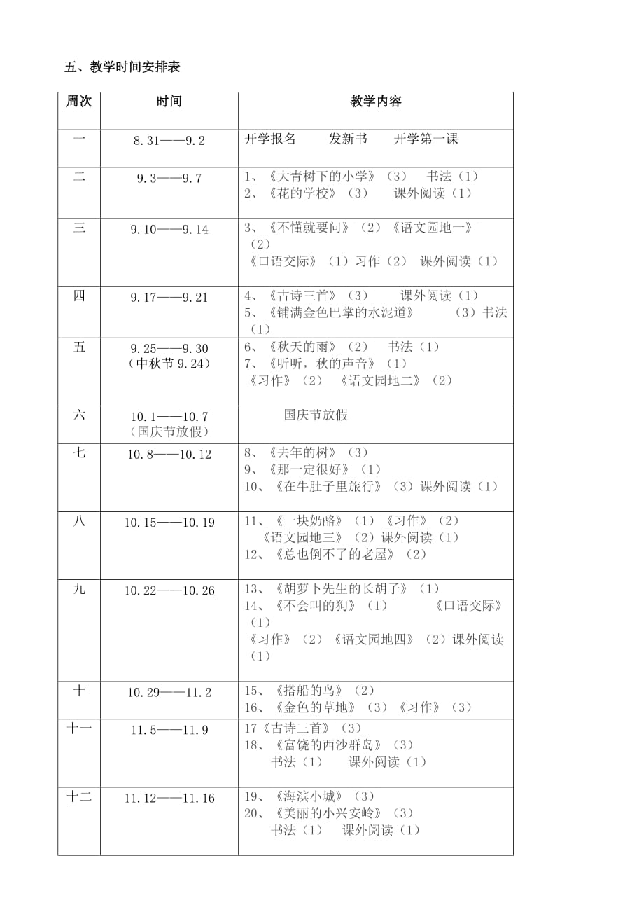 统编版小学语文三年级上册教学计划及进度表_第4页