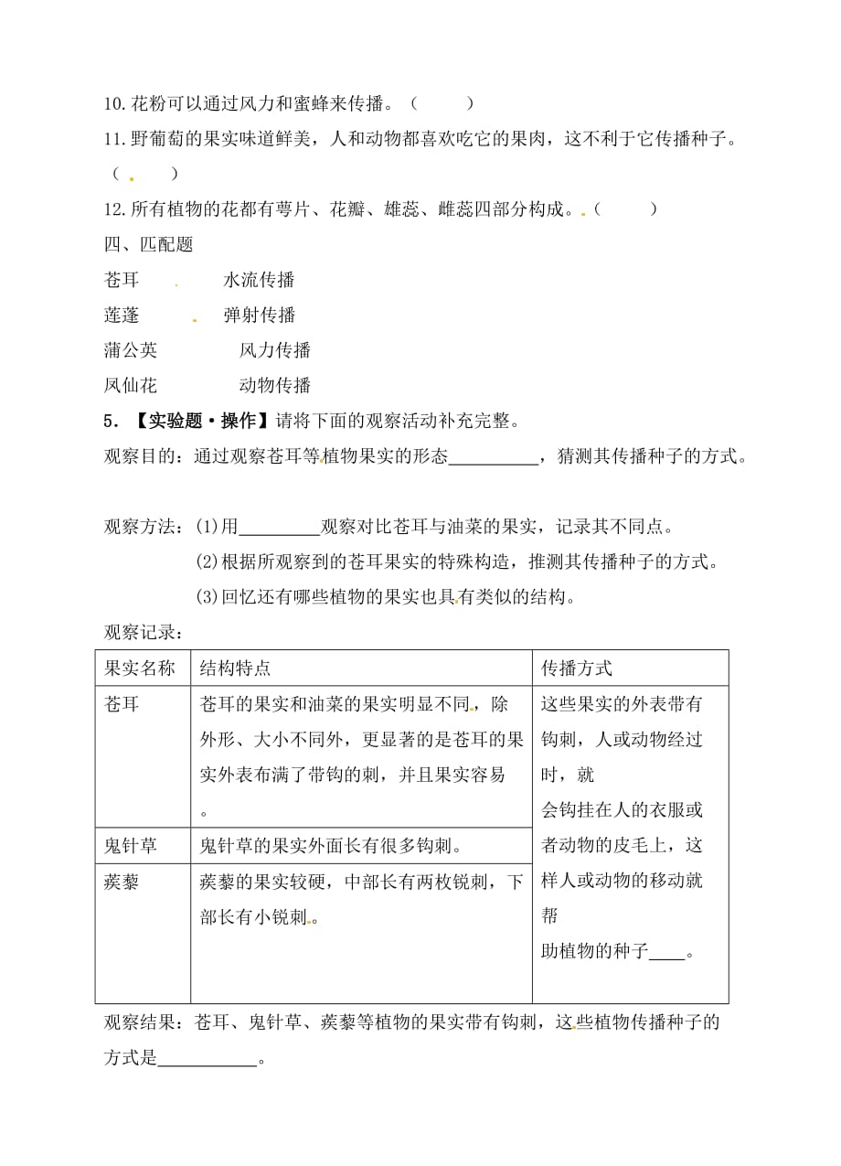 教科版四年级下册科学试题-2.4把种子散播到远处（含答案）_第2页