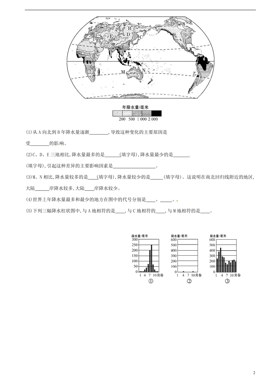内蒙古鄂尔多斯市达拉特旗第十一中学七年级地理上册3.2降水的变化与分布学案（2）（无答案）新人教版.doc_第2页