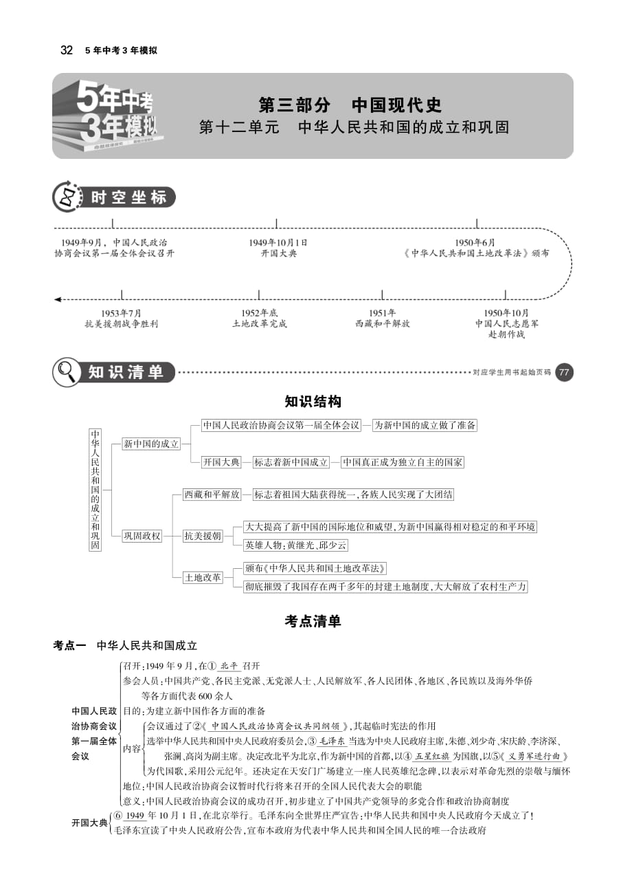 （全国版）2019中考历史总复习第十二单元中华人民共和国的成立和巩固（讲解部分）检测（pdf）.pdf_第1页