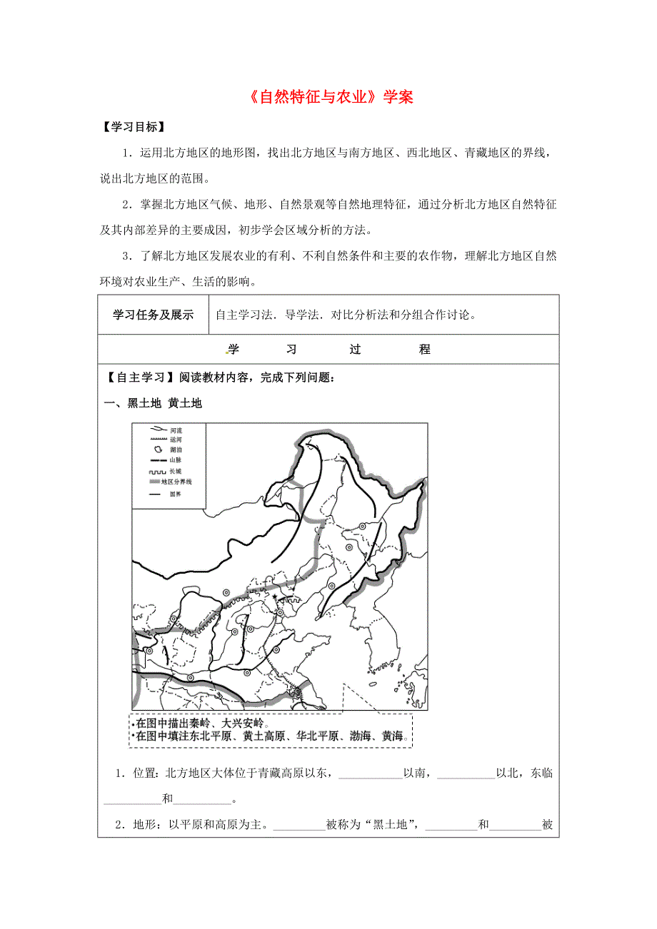 八年级地理下册6.1自然特征与农业学案无答案新版新人教版2017031032.doc_第1页