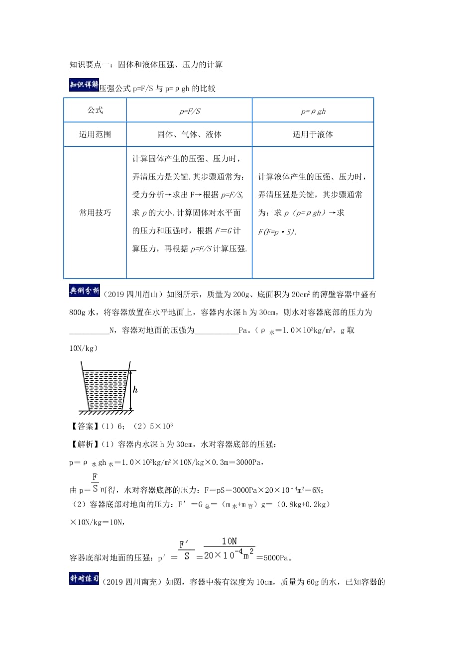 2019-2020学年八年级物理下册第9章压强单元总结(含解析)_第2页