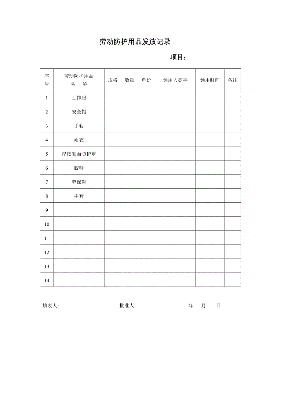 个人劳动防护用品发放记录._第1页