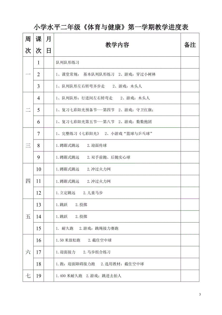 最新人教版小学三年级上册体育教案全套._第3页