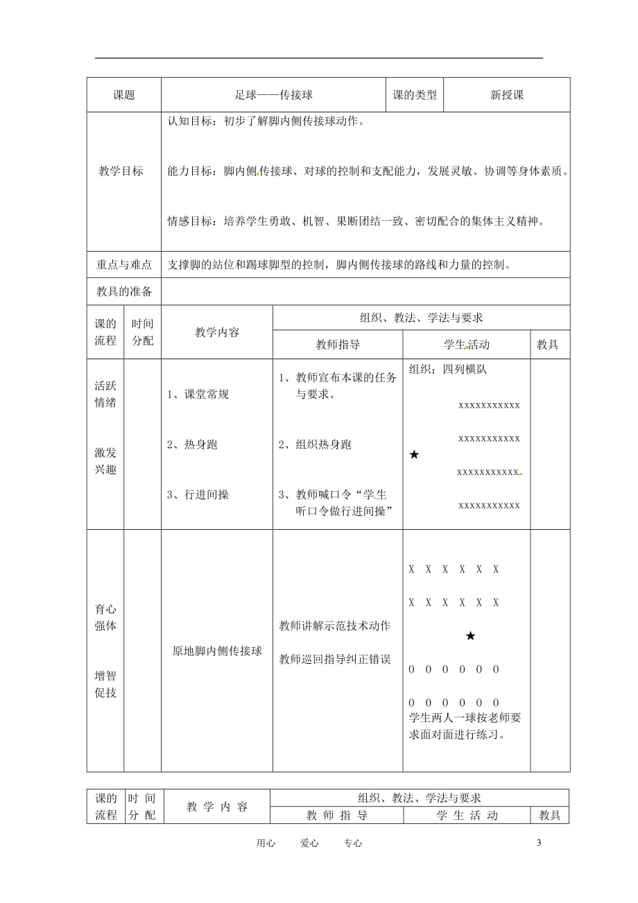 九年级体育 第十一周《足球--熟悉球性》教案 人教新课标版_第3页