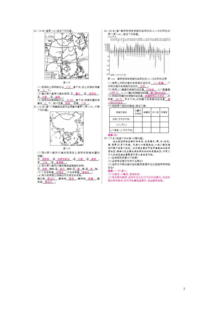 （期末专项复习）2013-2014学年八年级地理上册 第一章 从世界看中国单元综合测试（扫描卷） 新人教版.doc_第2页