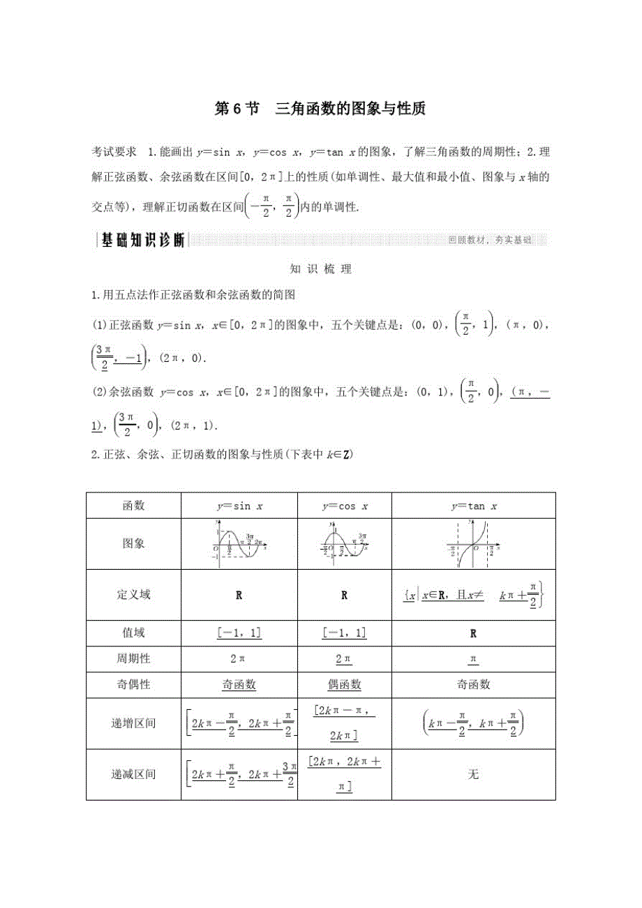 浙江省2021届高考数学一轮复习第五章三角函数解三角形第6节三角函数的图象与性质含解析_第1页