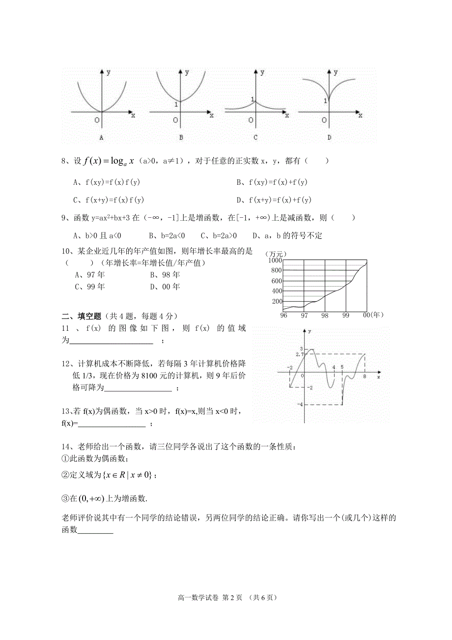 高一数学试卷及答案_第2页